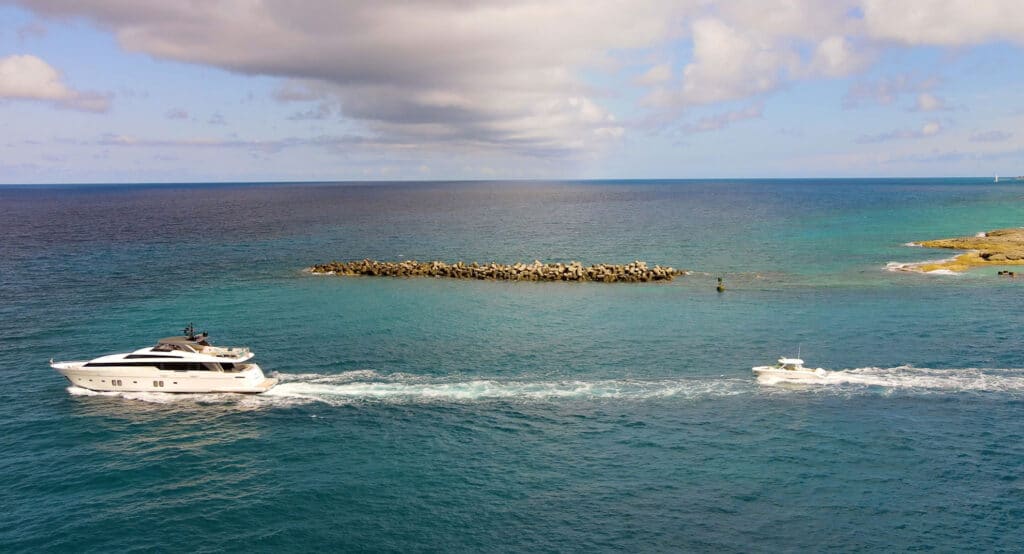 Yachting towing a boat