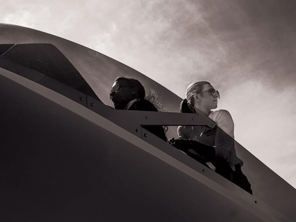 Keeping a lookout on the boat's bridge