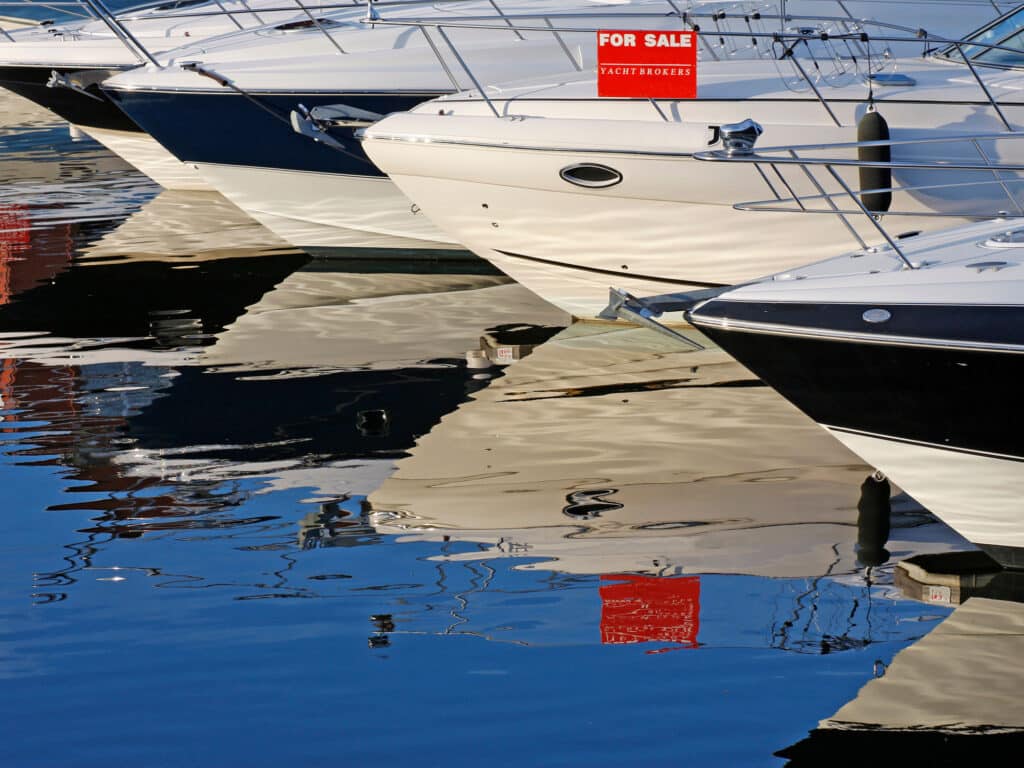 Boats docked in a marina