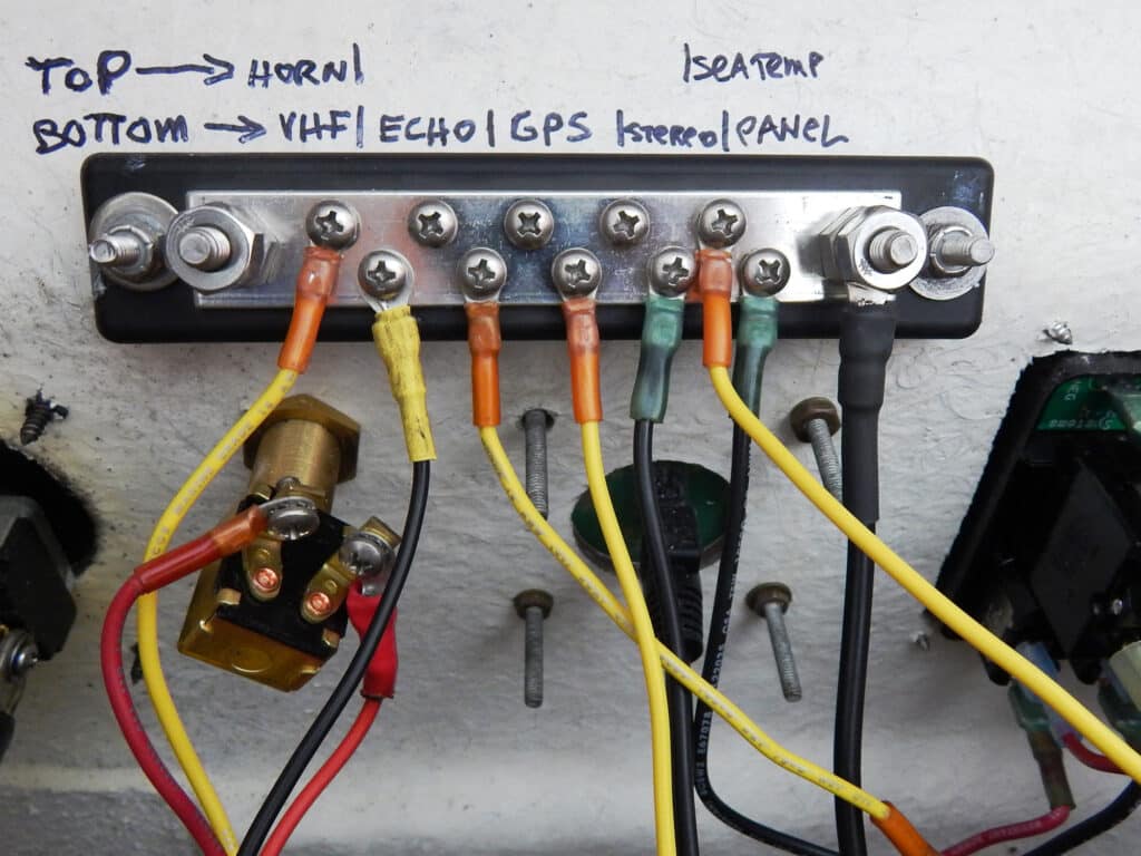 Color-coded wiring on a used boat