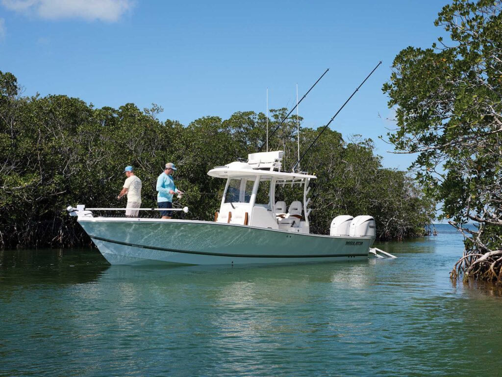 Regulator boat fishing backwater