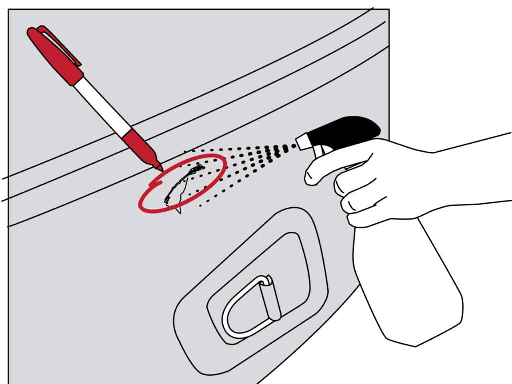 Marking the hole on the dinghy