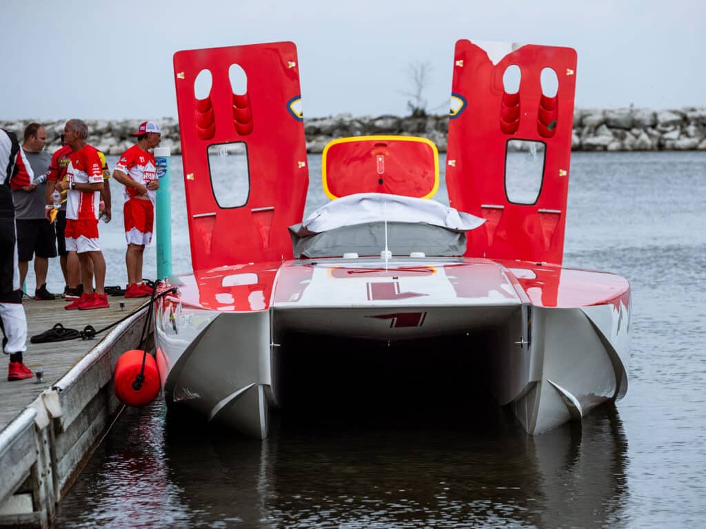 Looking at racing boat's tunnel