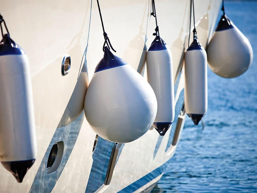 Boat with fenders hanging