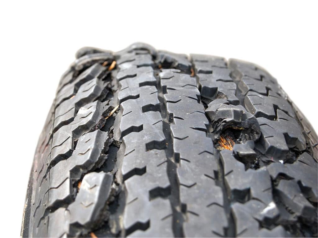 Tire with tread damage