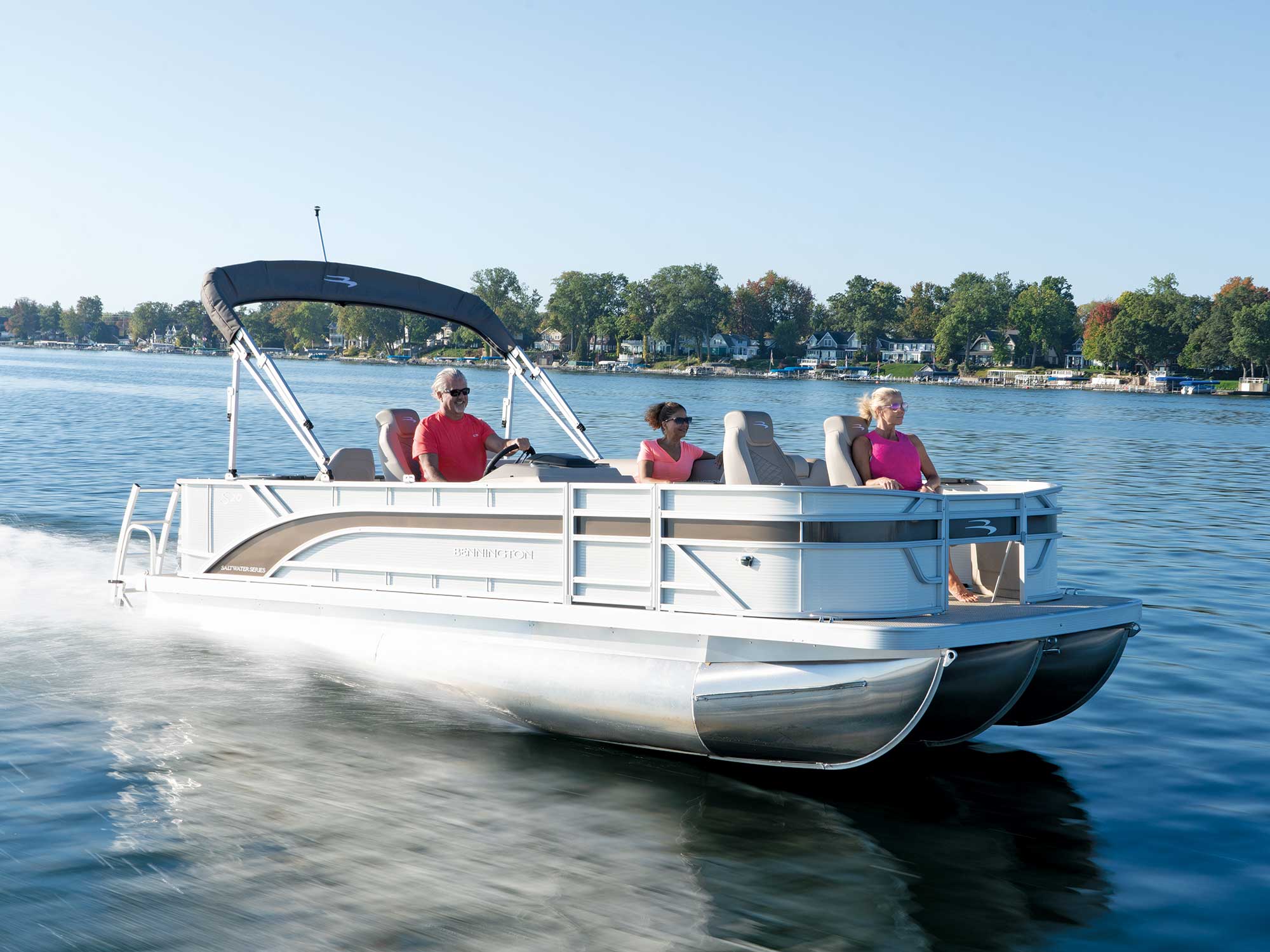 Example of how to use our fishing rod holders on a pontoon boat.