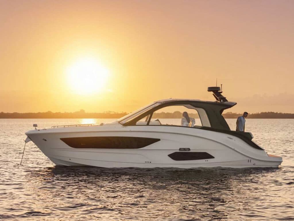 Sea Ray Sundancer 370 at sunset