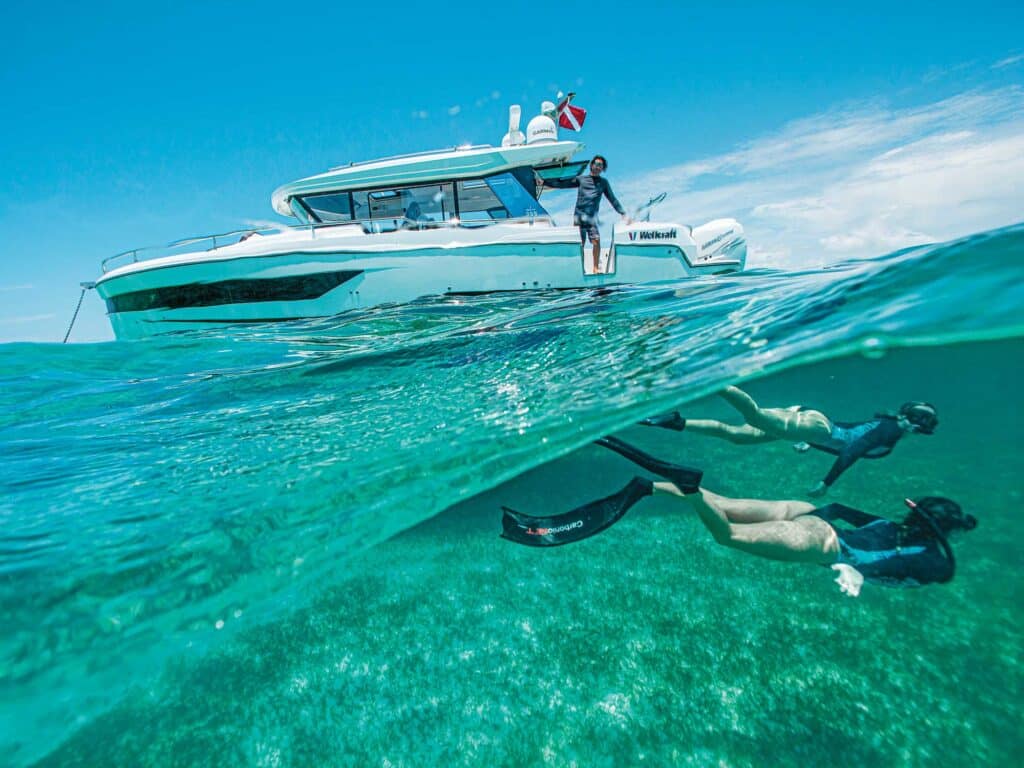 Boat anchored for diving adventure