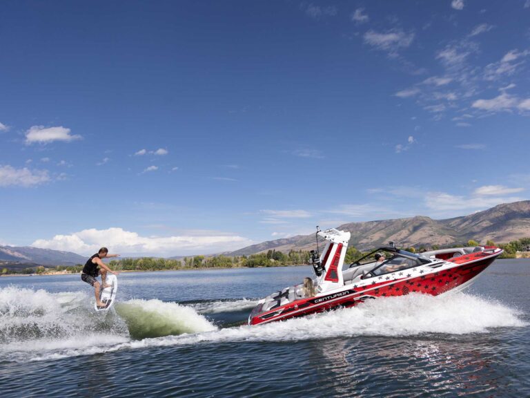 Boat with a wakesurfer