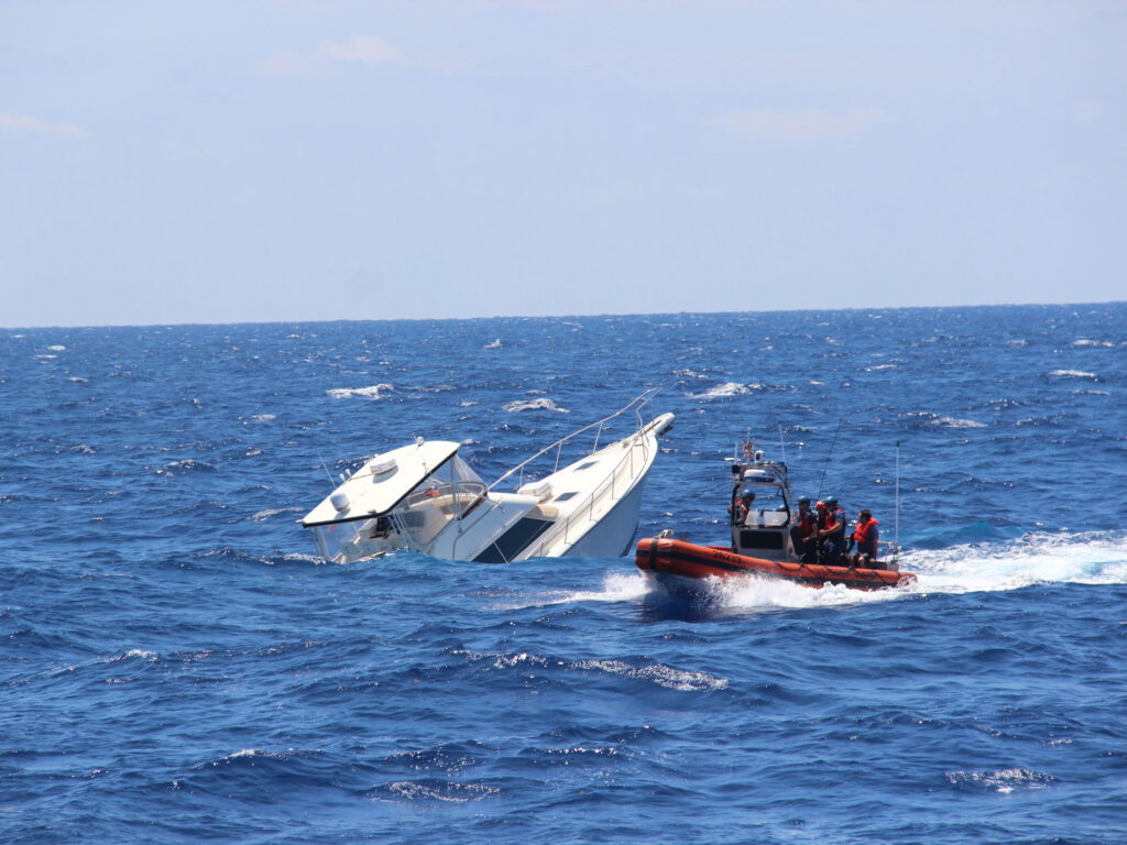 Boat sinking in the ocean