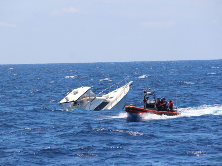 Boat sinking in the ocean