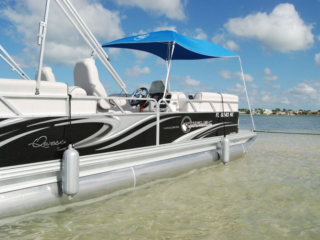 Pontoon boat with sunshade