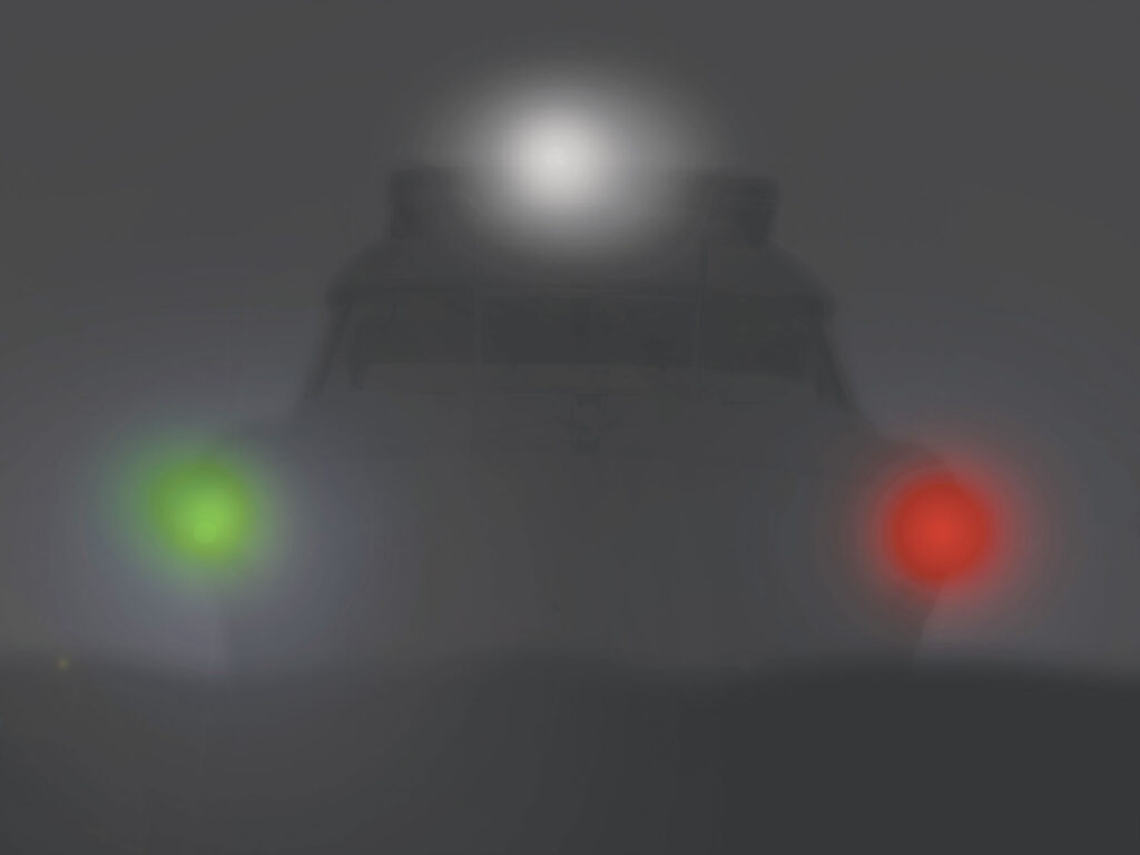 Boat with nav lights turned on
