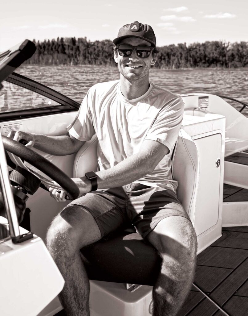 Gordon Harrison at the helm