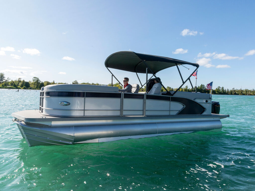 Pontoon cruising on the lake