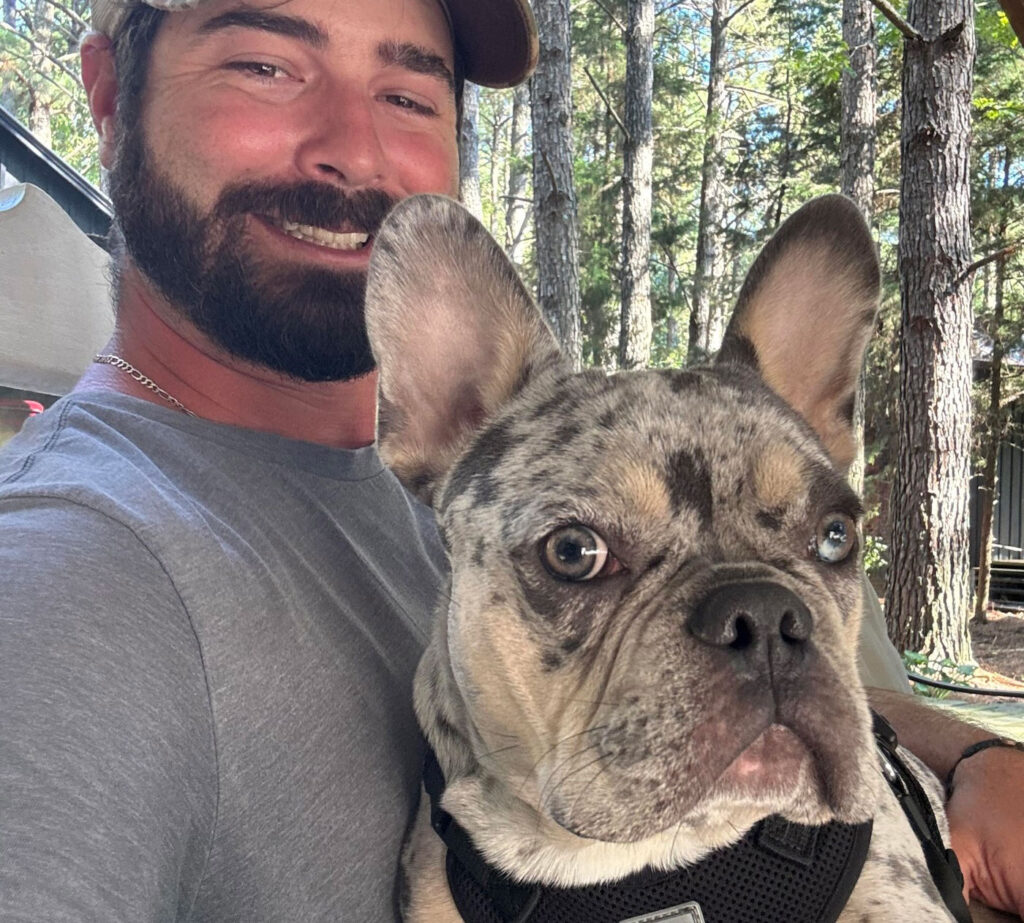 Easton with his French bulldog puppy Louie
