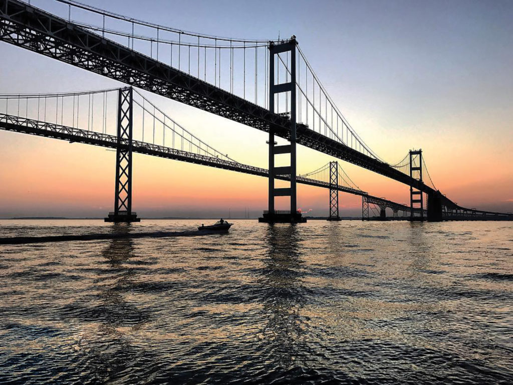 Boating at sunset on Chesapeake Bay