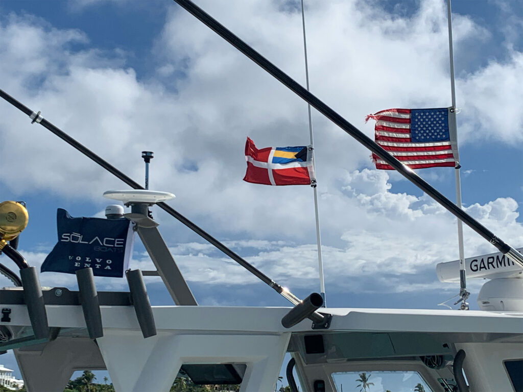 Bahamas and U.S. flag on a boat