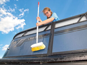 Cleaning a pontoon boat