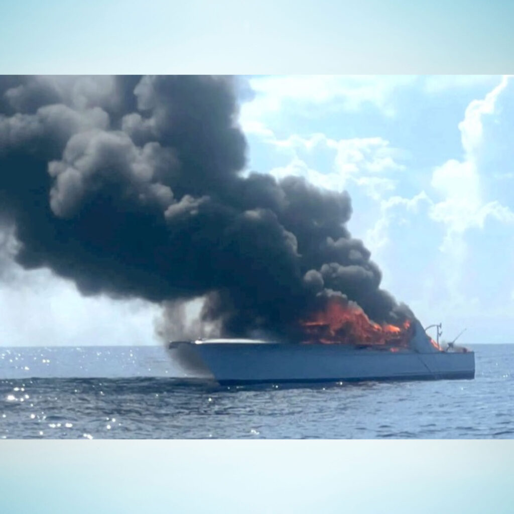 Sportfishing boat on fire