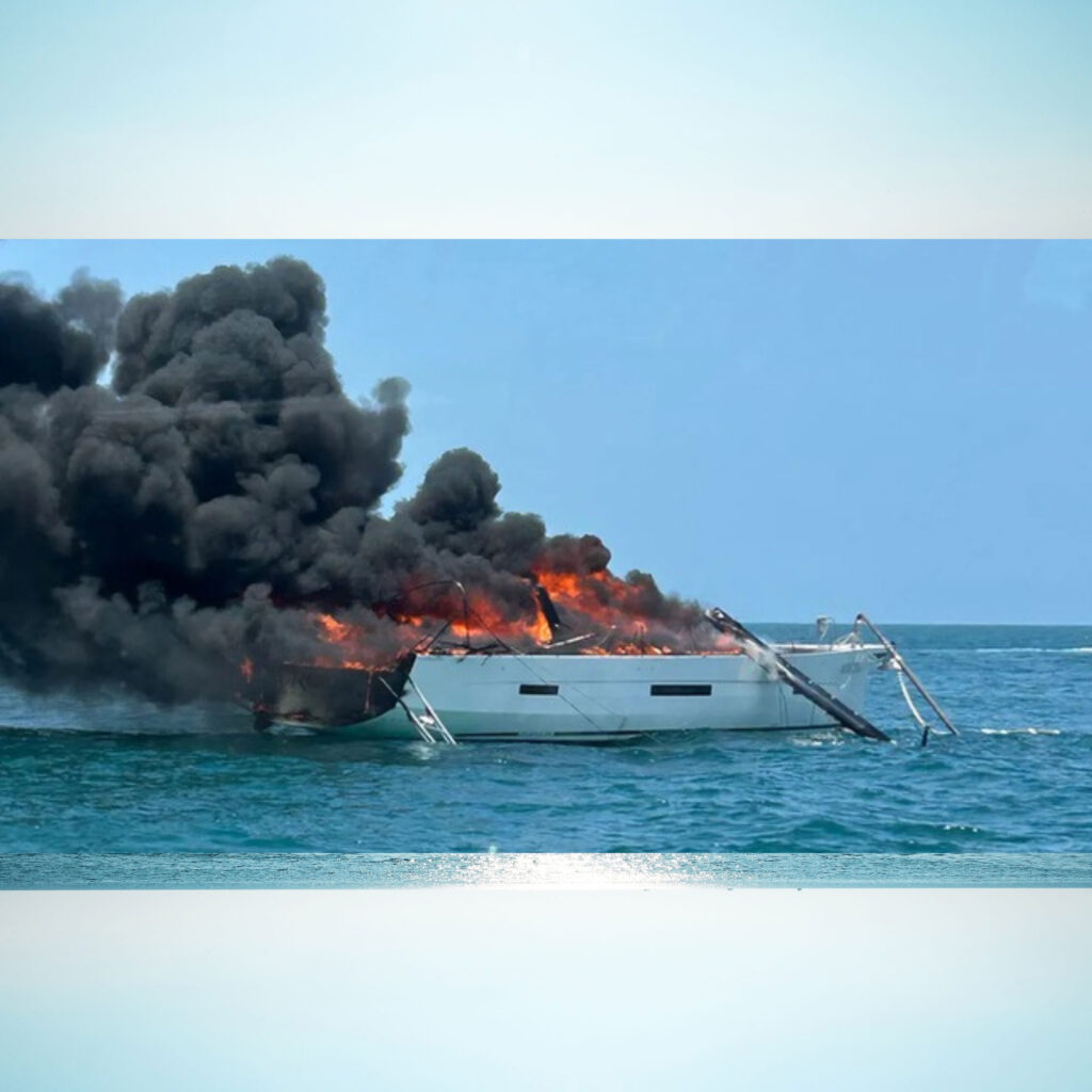 Sailboat on fire off Cape Canaveral